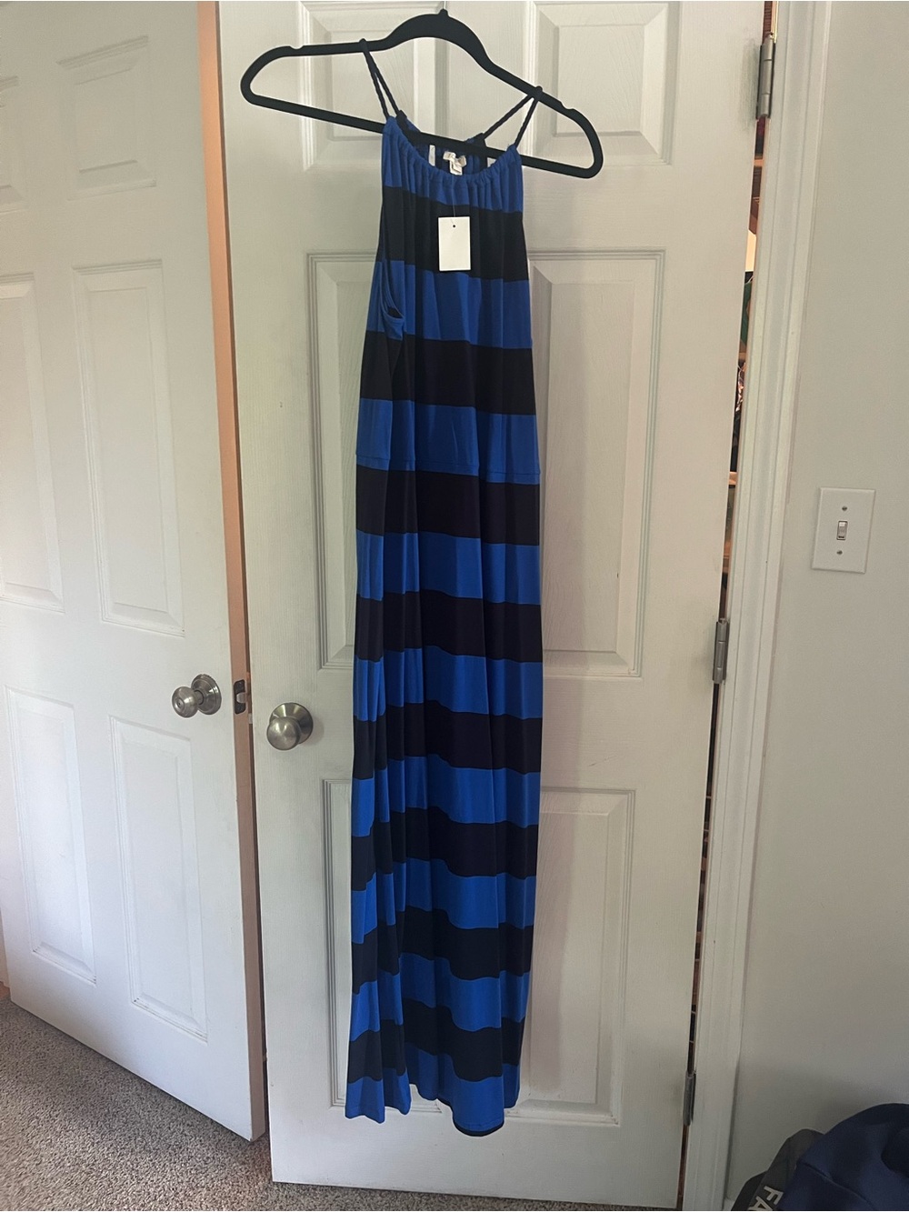 J. Crew Royal Blue and Black Striped Maxi Dress